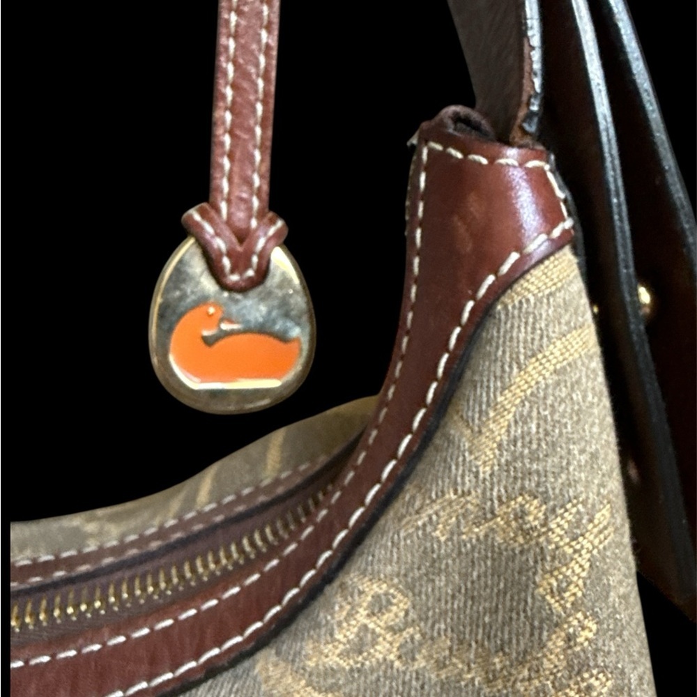 Vtg Dooney Bourke Denim Heart Olive Green & Amber Signature Bag Slouch Purse - Picture 5 of 10